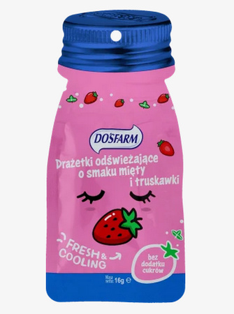 Drażetki odświeżające mięta + truskawka, DOSFARM 16 g