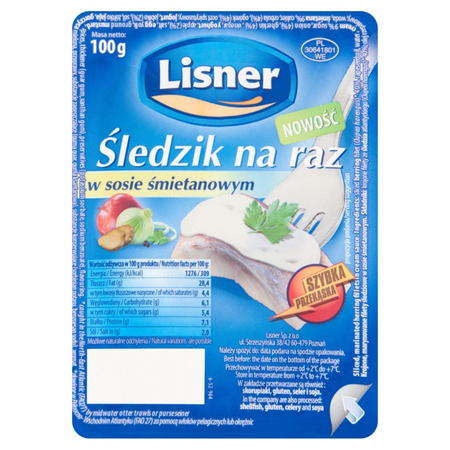 Śledzik na Raz w Sosie Śmietanowym Lisner 100G